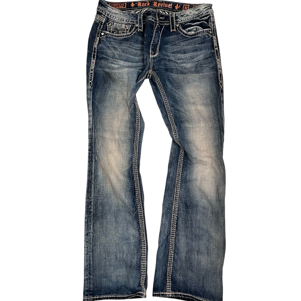 🎉HP! ❤️ Vintage Y2K Rock Revival Venus Sandblasted Bootcut Jeans Sz 32 - Picture 8 of 9
